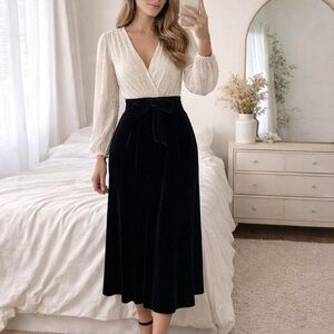 Shoshanna White Sequins and Black Velvet Midi Dress NWT Sz 8